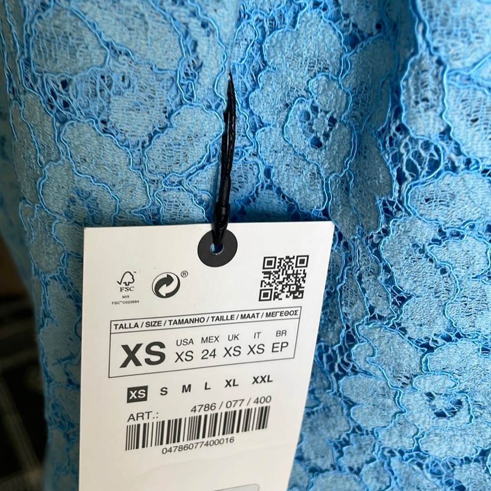 Zara tie-neck blue lace blouse NWT - Picture 9 of 10
